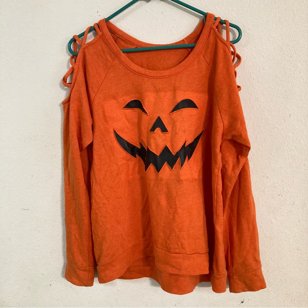 Jack-O'-Lantern Orange Cold-Shoulder Sweatshirt